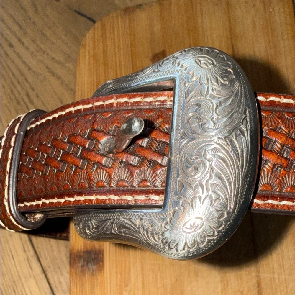 Brown Leather Belt with Silver Buckle